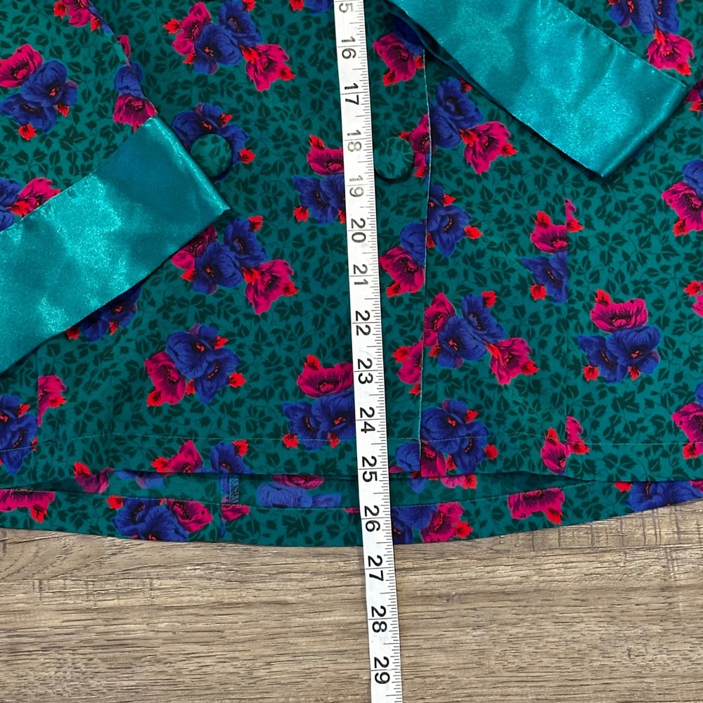 Vintage Victorias Secret Gold Label Floral Pajama Top Teal Pink Purple Med 90'S - Picture 5 of 9